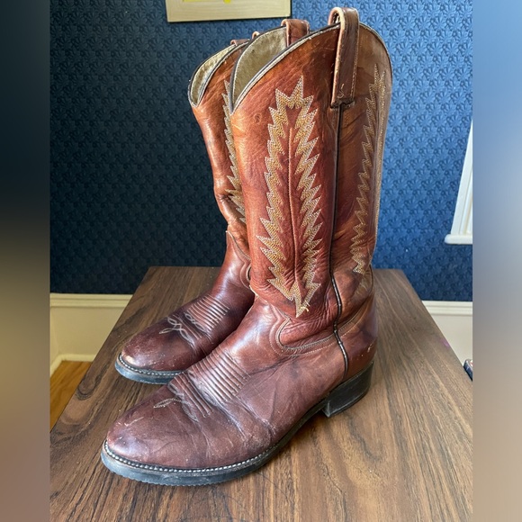 Men’s Rudel Cowboy Boots Vintage Size 29.5 11.5 Brown Western Outdoors Leather - Picture 2 of 12